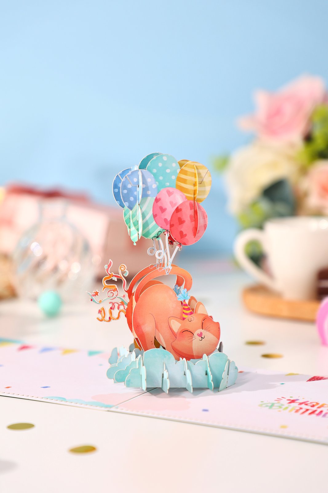 Cat Balloon Birthday 3D Pop Up Card