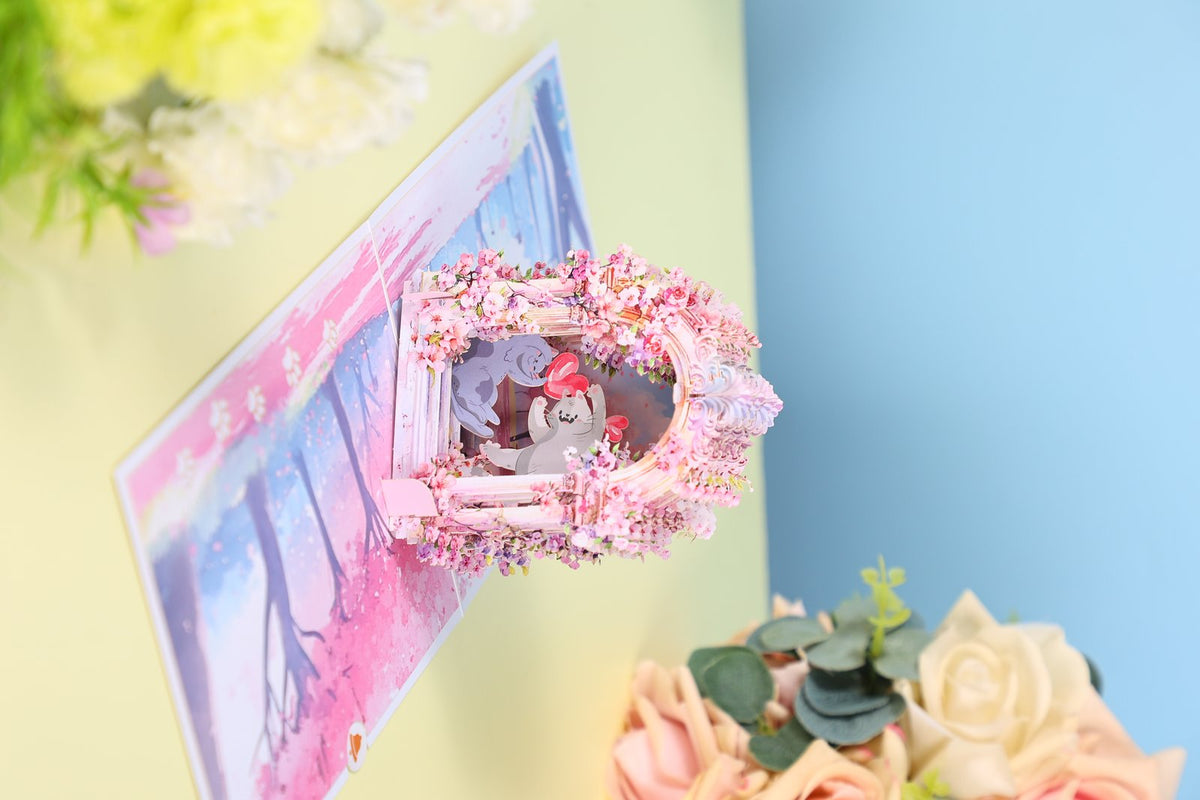 Arch Cherry Blossom Cat Greeting Card