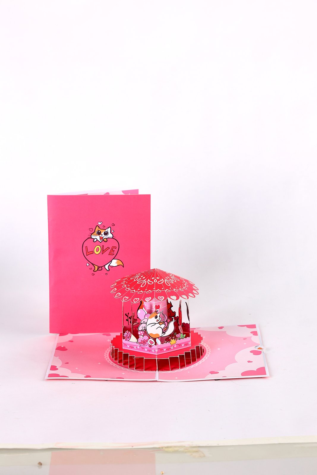 Valentine's Day Spinning Cat 3D Pop Up Card