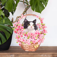 Cherry Blossom Cat Flower Basket Pop Up Card
