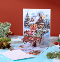 Christmas Horse Carriage Snowy Scene 3D Pop Up Card