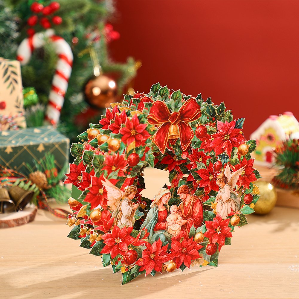 Red Nativity Floral Wreath Ornament
