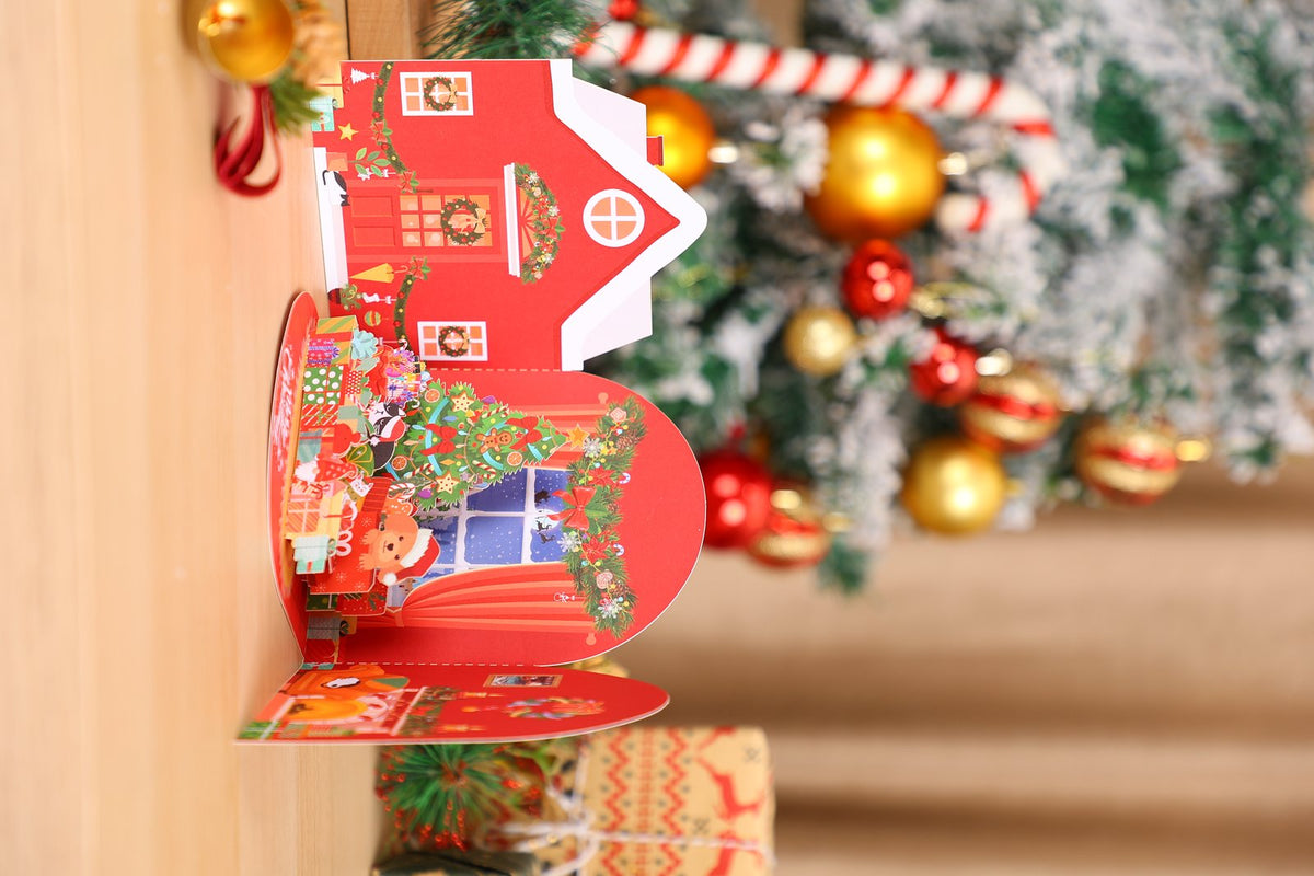 Christmas Red Brick House 3D Pop Up Card