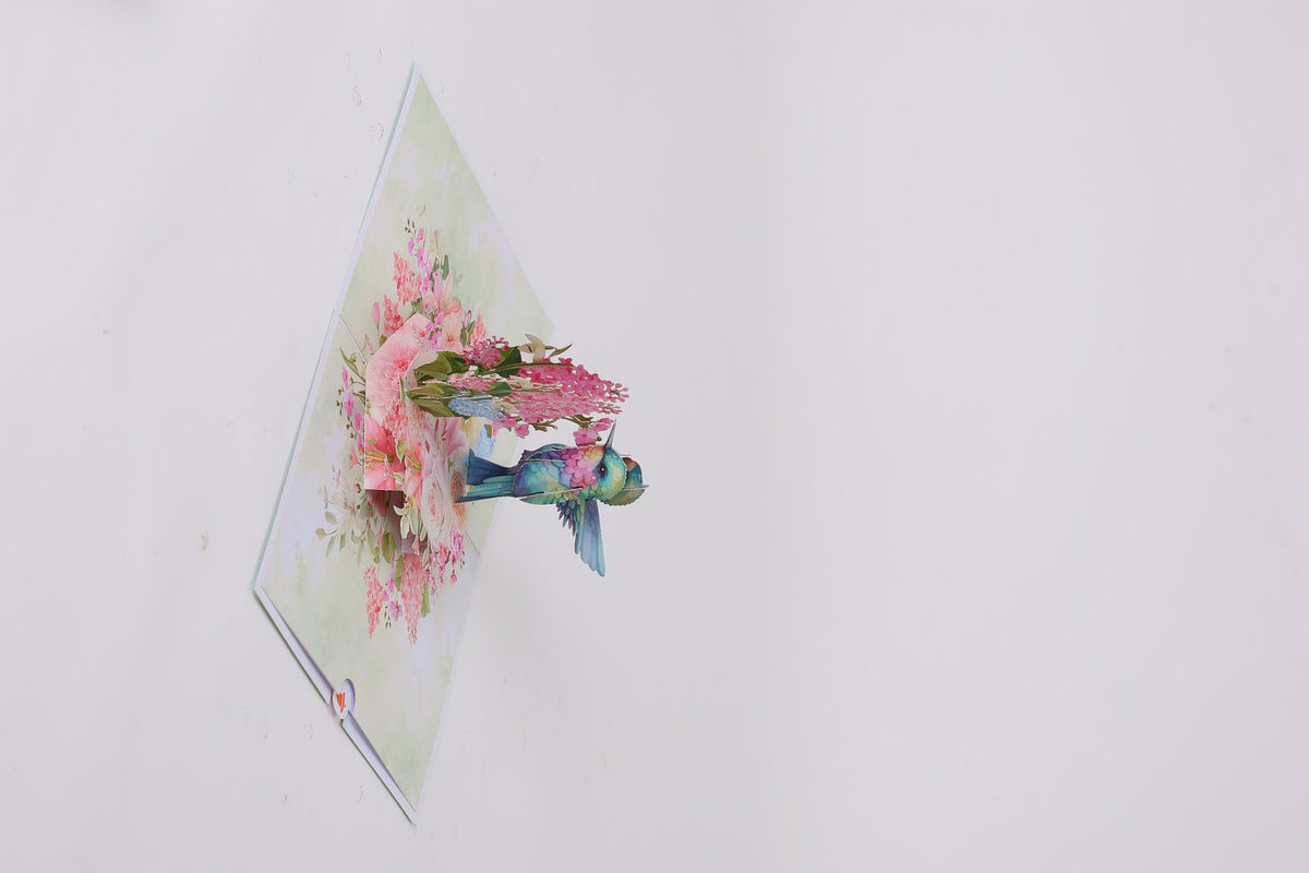 Pink Wisteria Hummingbird 3D Pop Up Card