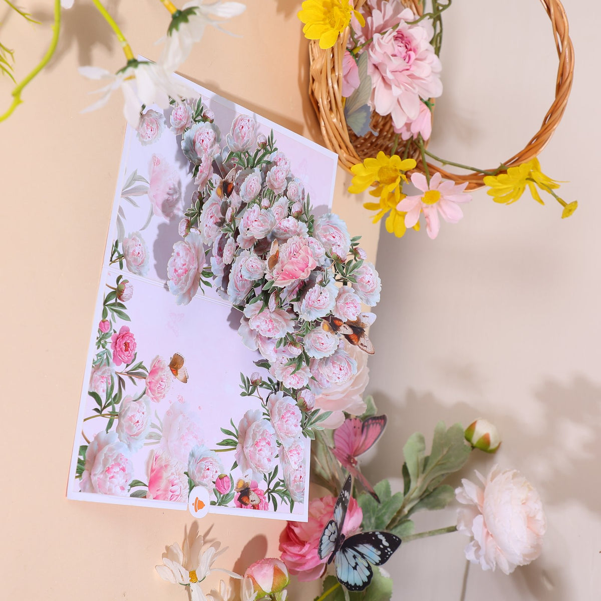 Pink Peony Floral Branch Greeting Card