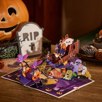 Halloween Cat & Bat Cart Pop Up Card