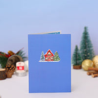 Blue Christmas Cottage Flip Pop Up Card