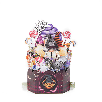Cost-Effective for Business Gnome Halloween Box 3D Pop-up Card With Spooky Candy & Bat Design  Gnome Halloween Pop-Up Box Card – Spooky Candy & Bat Decor Bulk Greetings