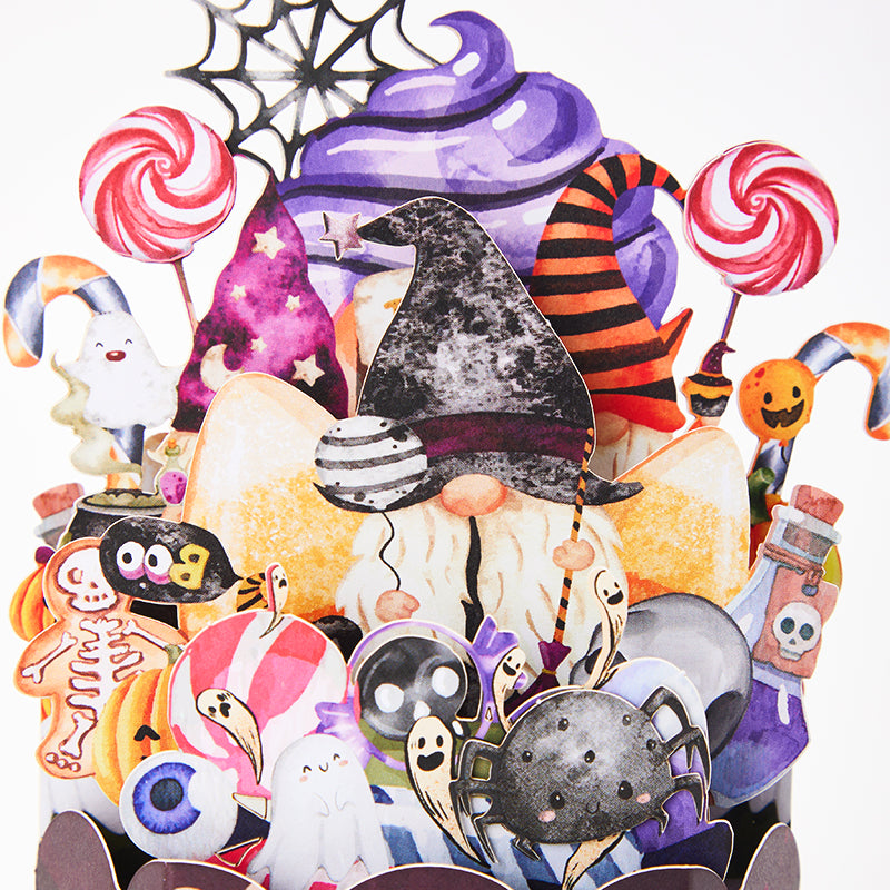 Cost-Effective for Business Gnome Halloween Box 3D Pop-up Card With Spooky Candy & Bat Design  Gnome Halloween Pop-Up Box Card – Spooky Candy & Bat Decor Bulk Greetings