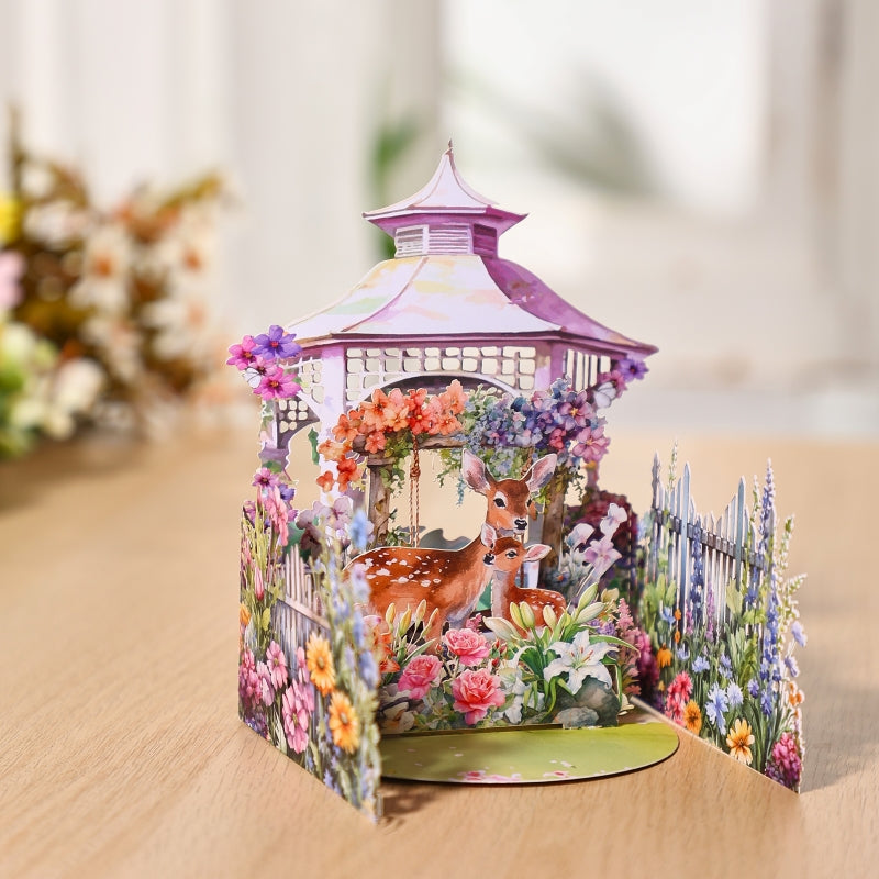 Bulk Order 3D Pop-Up Card Deer & Floral Gazebo Design Gift for All Occasions Greeting Card
