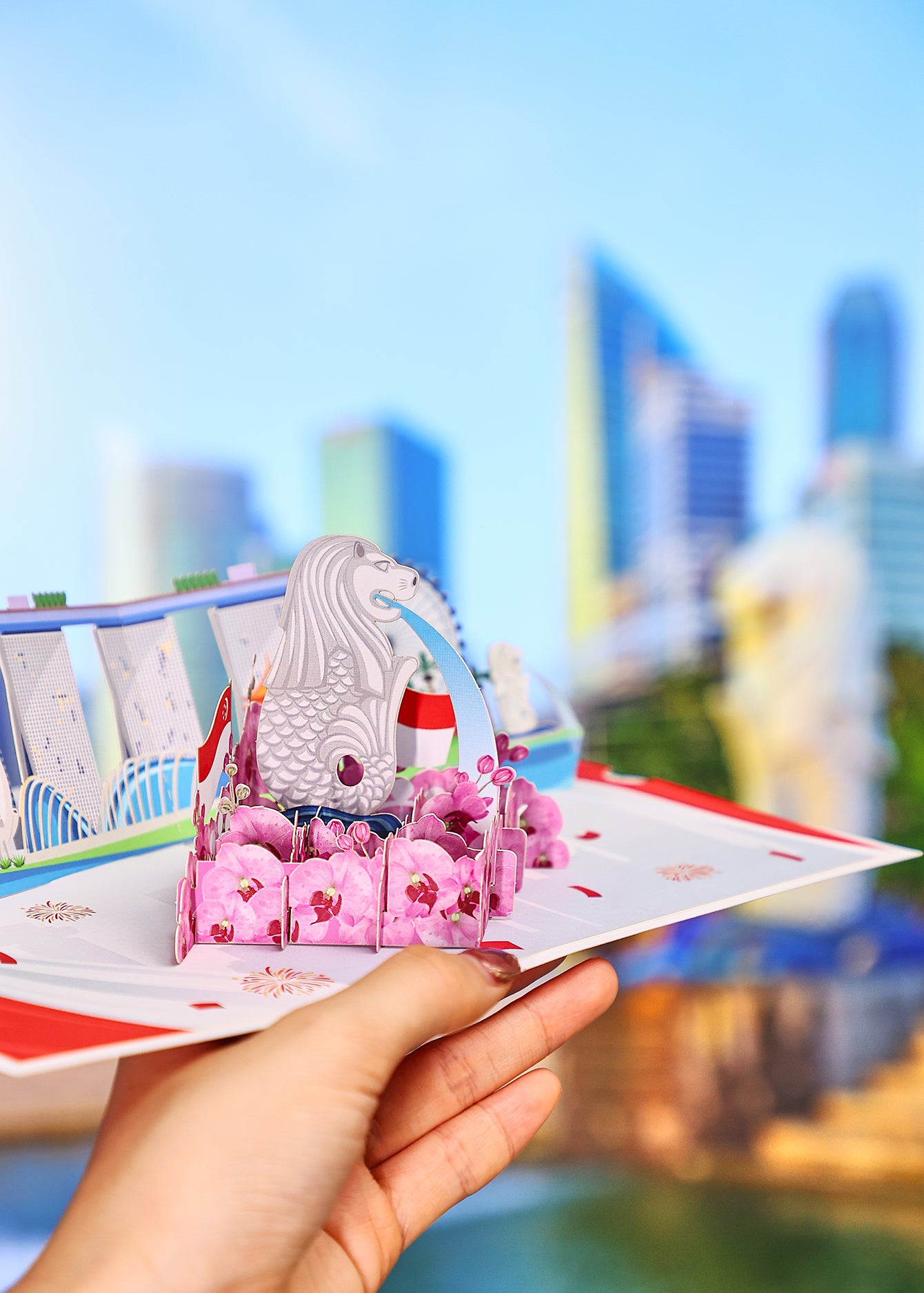 Singapore Skyline 3D Pop-Up Card LandmarksTravel Souvenir Greeting Card