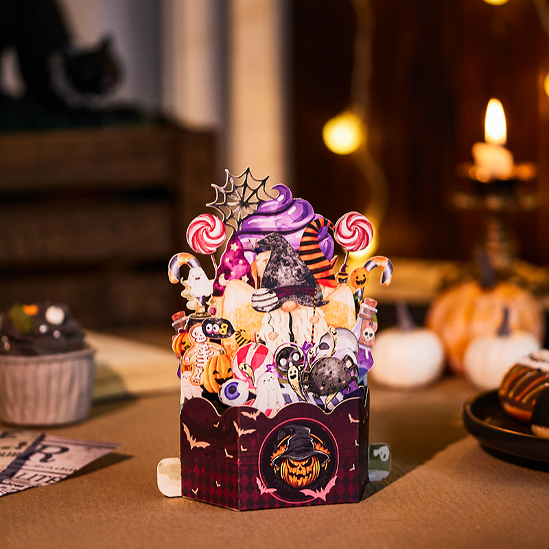 Cost-Effective for Business Gnome Halloween Box 3D Pop-up Card With Spooky Candy & Bat Design  Gnome Halloween Pop-Up Box Card – Spooky Candy & Bat Decor Bulk Greetings