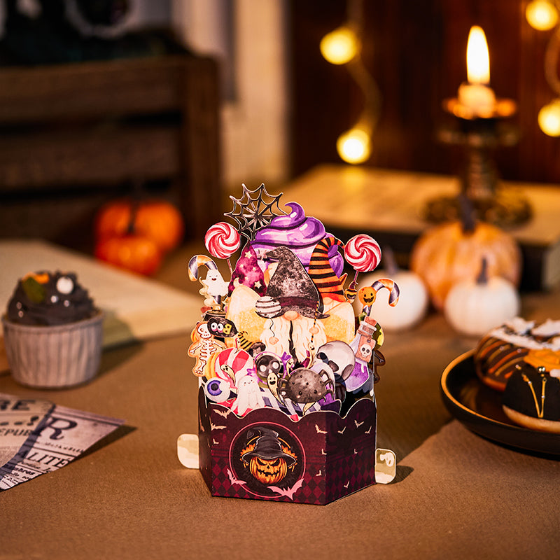 Cost-Effective for Business Gnome Halloween Box 3D Pop-up Card With Spooky Candy & Bat Design  Gnome Halloween Pop-Up Box Card – Spooky Candy & Bat Decor Bulk Greetings