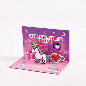Pixel Art Unicorn Valentine's Day Pop-Up Card