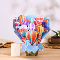 Custom Colorful Hot Air Balloon 3D Pop-Up Card Vibrant 3D Flower Bouquet