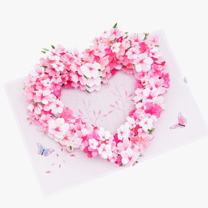 Cherry Blossom Heart Wreath 3D Pop-Up Greeting Card