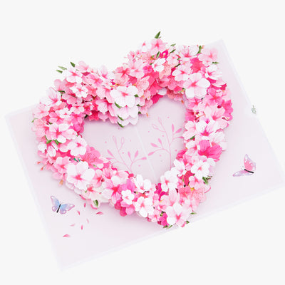 Cherry Blossom Heart Wreath 3D Pop-Up Greeting Card