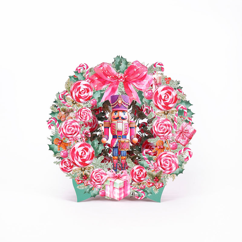 Custom Logo Nutcracker Christmas Wreath 3D Pop-Up Greeting Card Festive Holiday 3D Desk Decor