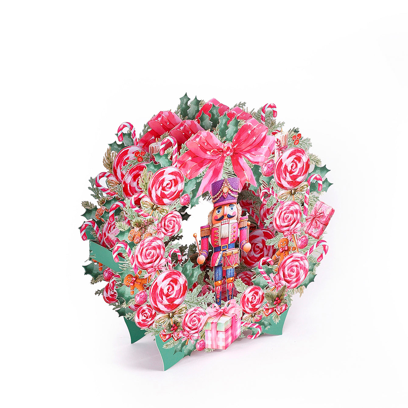 Custom Logo Nutcracker Christmas Wreath 3D Pop-Up Greeting Card Festive Holiday 3D Desk Decor