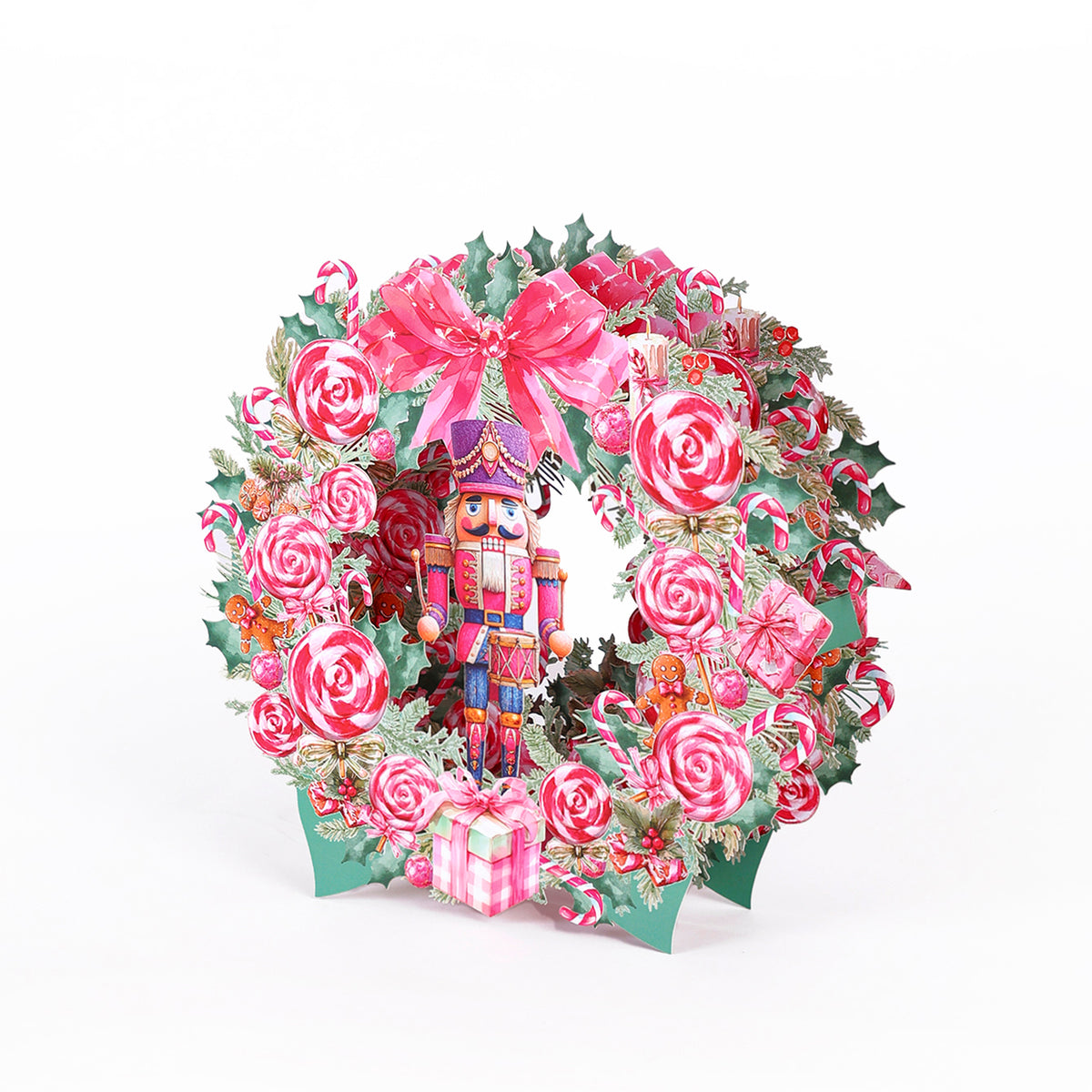 Custom Logo Nutcracker Christmas Wreath 3D Pop-Up Greeting Card Festive Holiday 3D Desk Decor