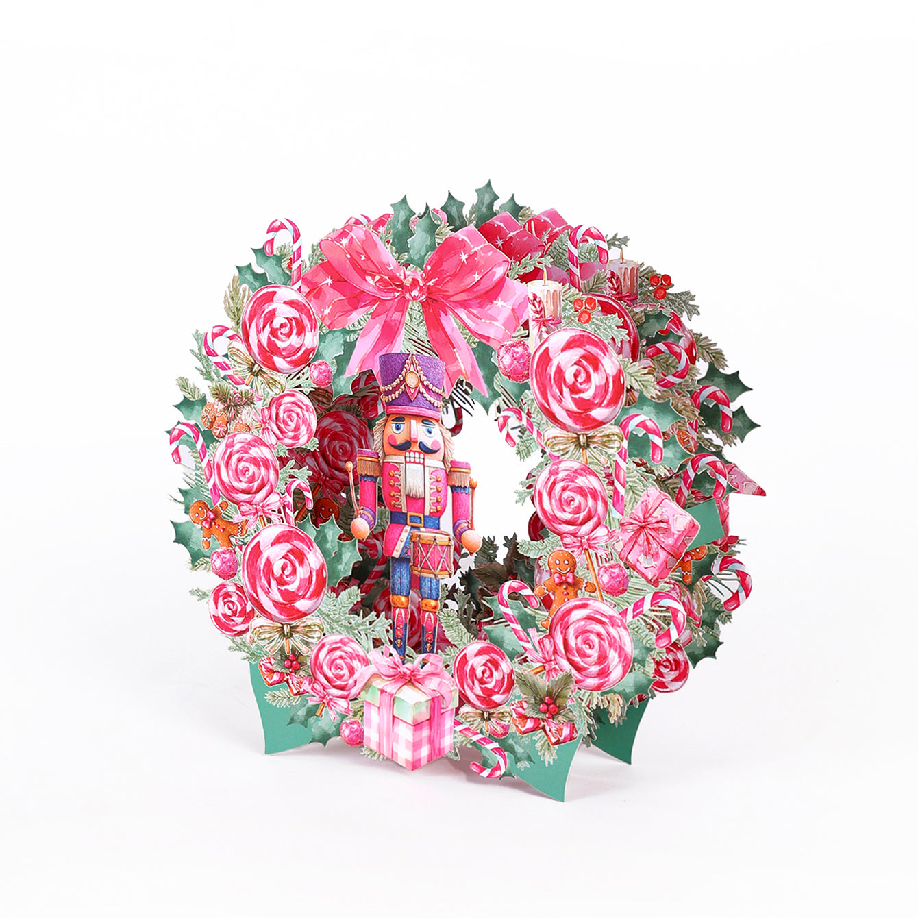 Custom Logo Nutcracker Christmas Wreath 3D Pop-Up Greeting Card Festive Holiday 3D Desk Decor