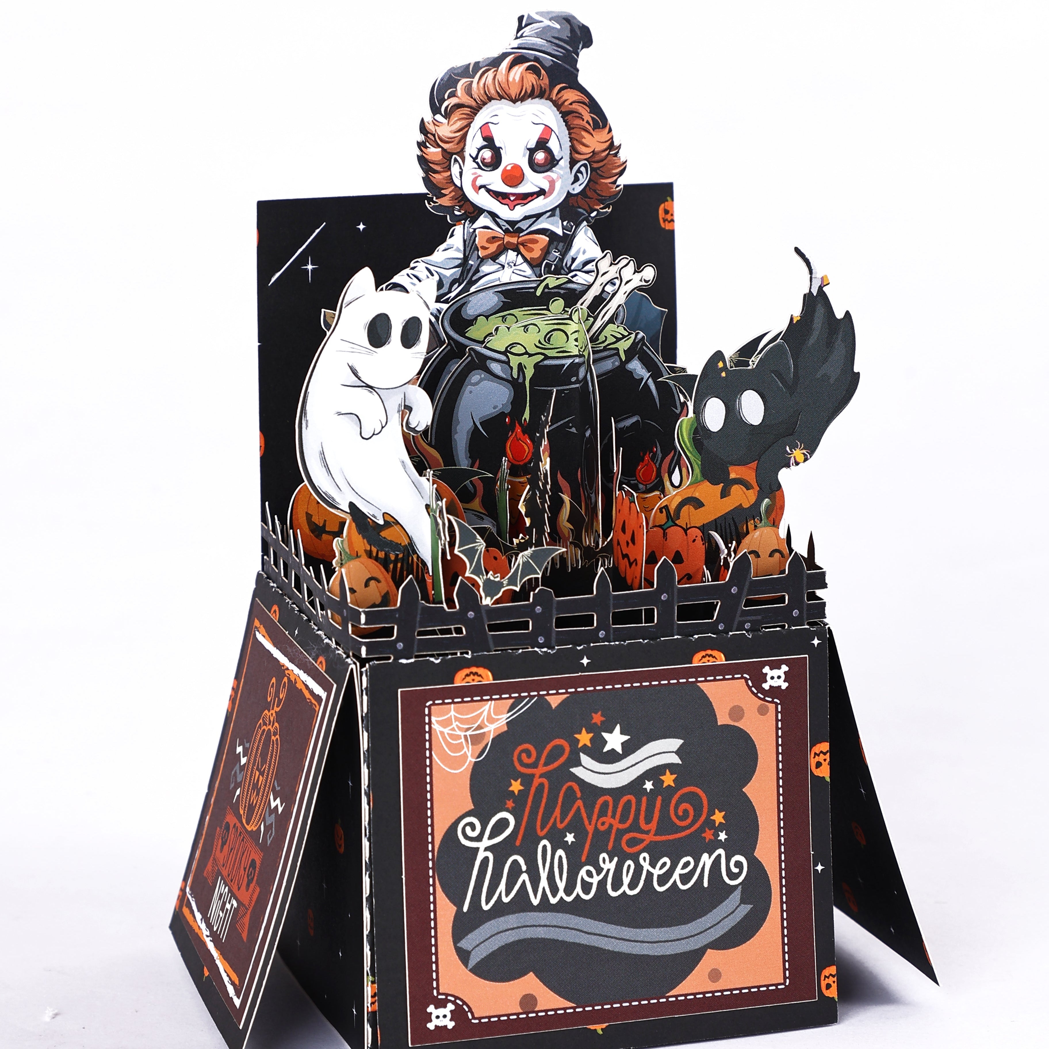 Large Production Capacity Spooky Clown 3D Pop-Up Card Halloween Box Shape Table Decor Greeting Card