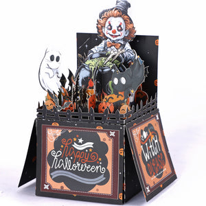 Large Production Capacity Spooky Clown 3D Pop-Up Card Halloween Box Shape Table Decor Greeting Card
