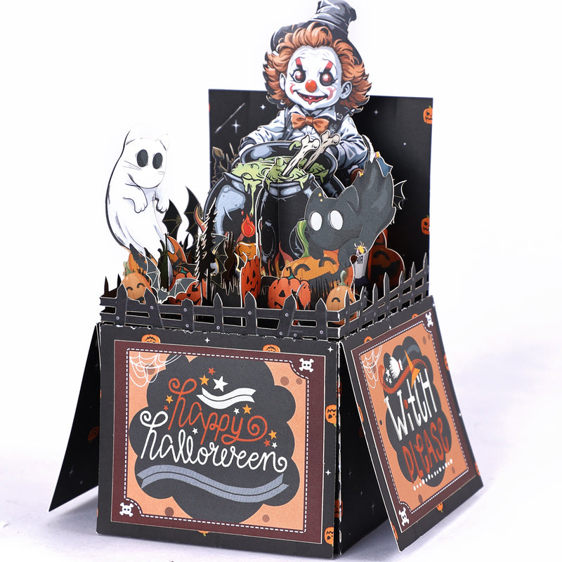 Large Production Capacity Spooky Clown 3D Pop-Up Card Halloween Box Shape Table Decor Greeting Card