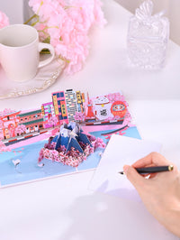 Custom Japan Scene 3D Pop-Up Card  Mount Fuji & Cherry Blossom Bulk Travel Greeting Card