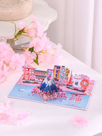 Custom Japan Scene 3D Pop-Up Card  Mount Fuji & Cherry Blossom Bulk Travel Greeting Card