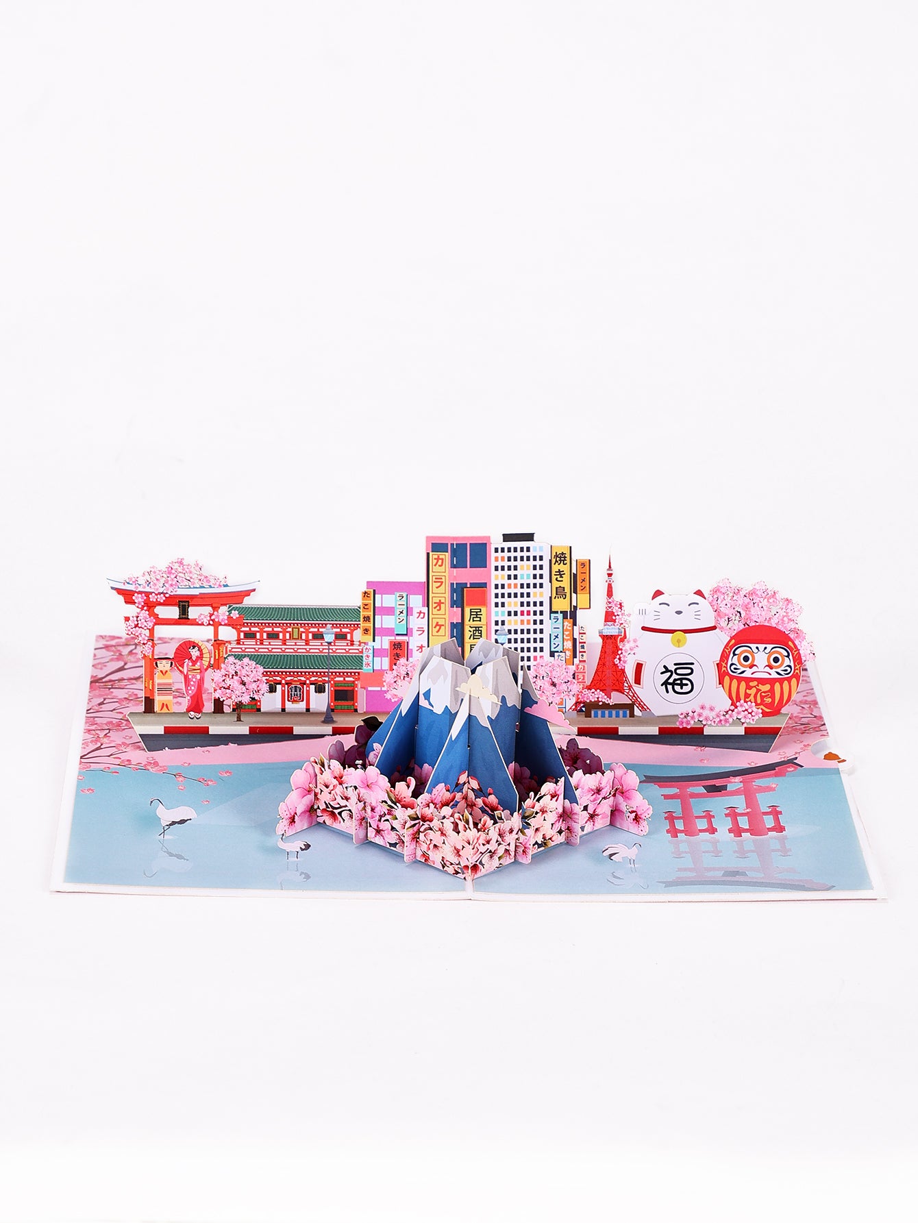 Custom Japan Scene 3D Pop-Up Card  Mount Fuji & Cherry Blossom Bulk Travel Greeting Card