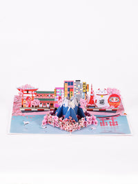 Custom Japan Scene 3D Pop-Up Card  Mount Fuji & Cherry Blossom Bulk Travel Greeting Card