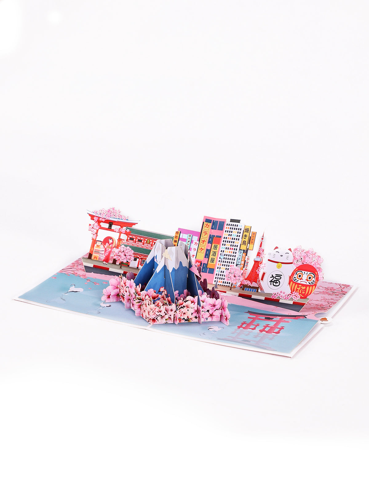 Custom Japan Scene 3D Pop-Up Card  Mount Fuji & Cherry Blossom Bulk Travel Greeting Card