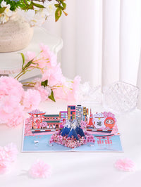 Custom Japan Scene 3D Pop-Up Card  Mount Fuji & Cherry Blossom Bulk Travel Greeting Card
