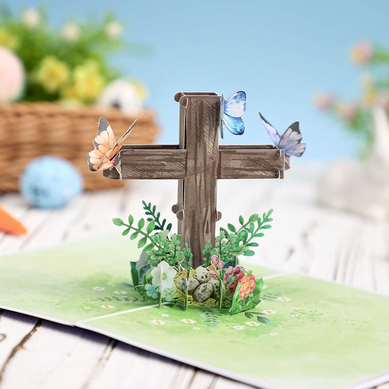 Distributor Wholesale Easter Cross 3D Pop-Up Card With Religious Spring & Butterfly Design
