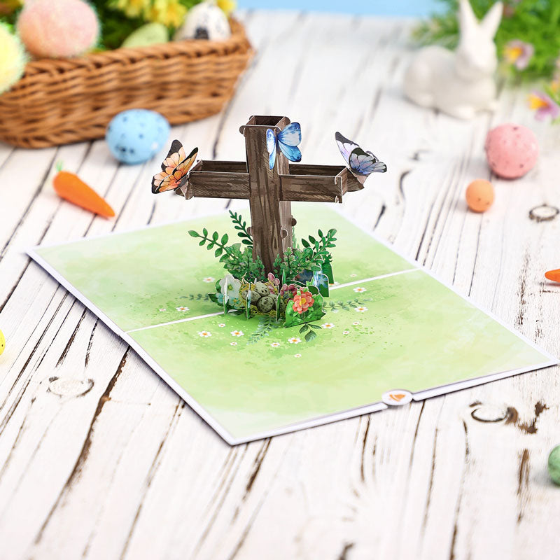 Distributor Wholesale Easter Cross 3D Pop-Up Card With Religious Spring & Butterfly Design