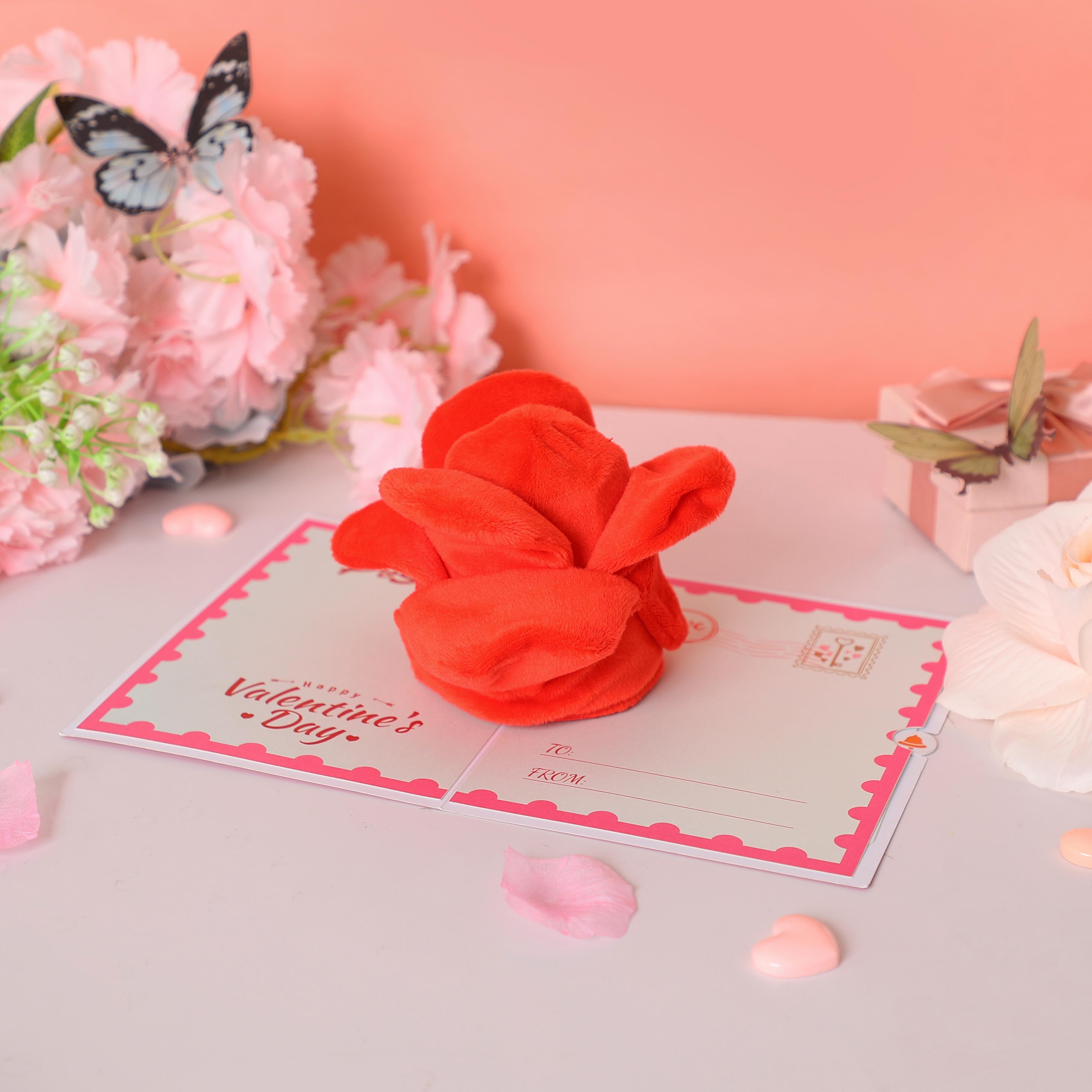 Wholesale Supplier Plush Rose Valentine's Day 3D Pop-Up Greeting Card Romantic Soft Gift