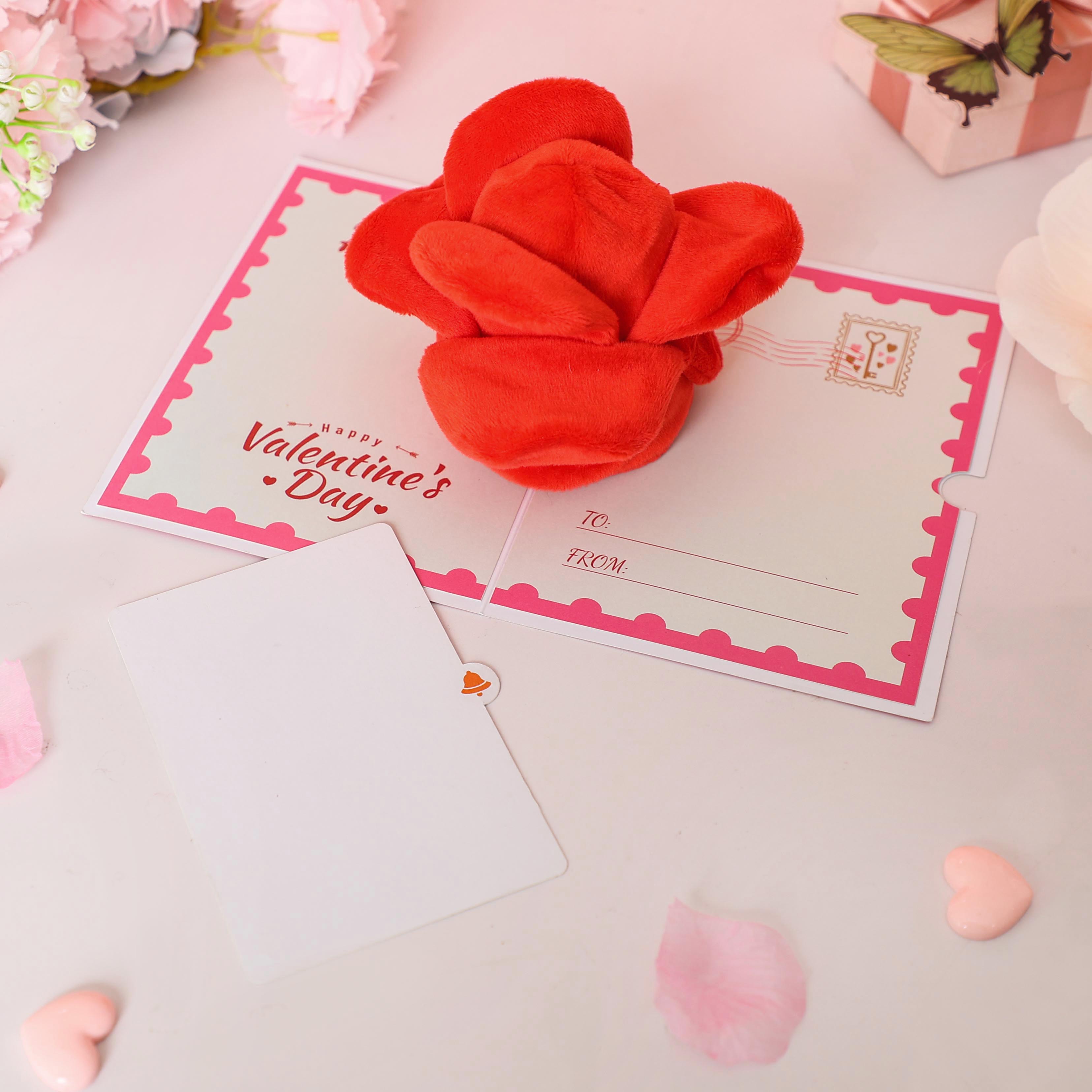 Wholesale Supplier Plush Rose Valentine's Day 3D Pop-Up Greeting Card Romantic Soft Gift