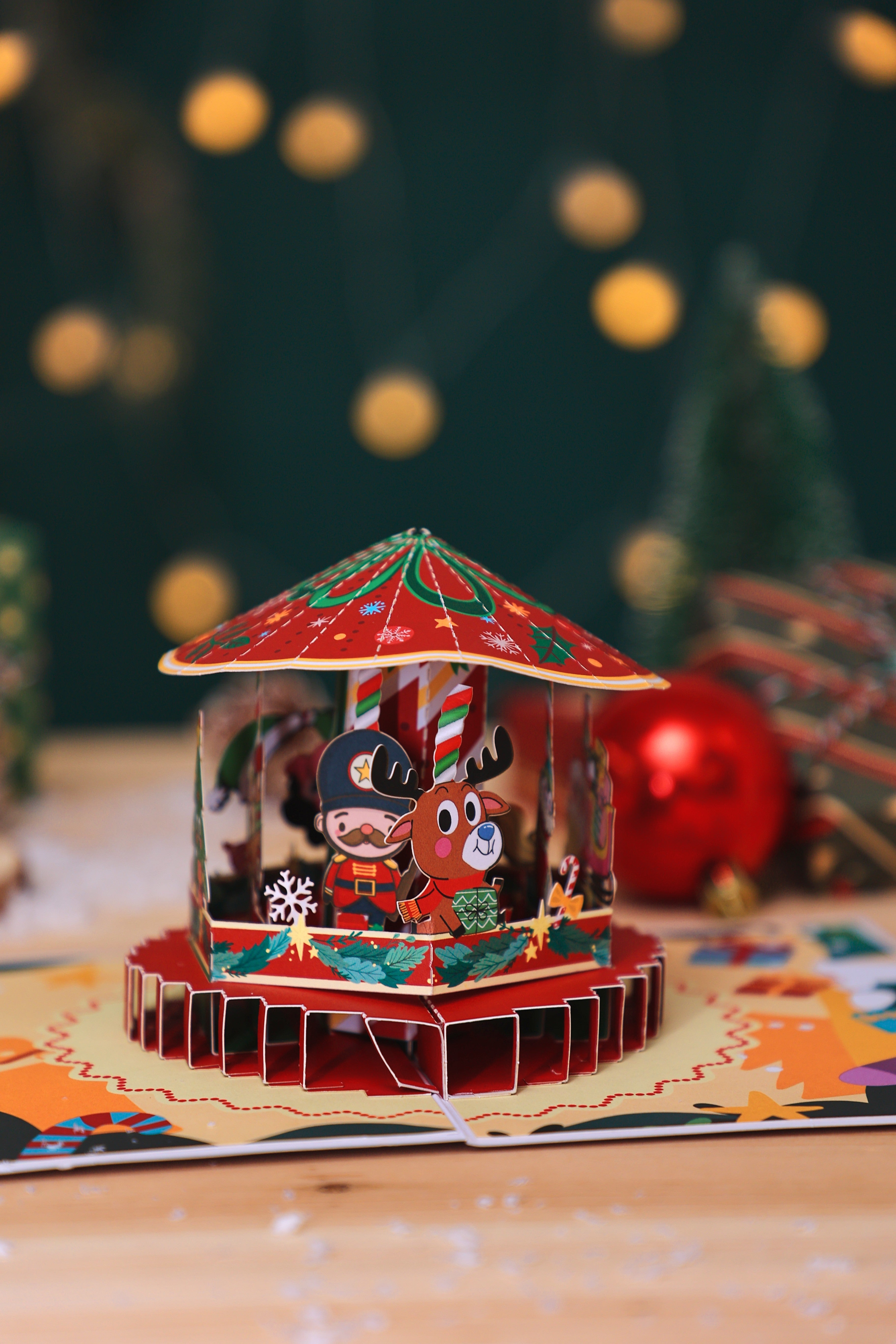 Wholesale Christmas Carousel 3D Greeting Card Festive Holiday Gift Reindee Design 3D Pop-Up Card