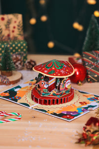 Wholesale Christmas Carousel 3D Greeting Card Festive Holiday Gift Reindee Design 3D Pop-Up Card