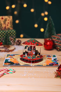 Wholesale Christmas Carousel 3D Greeting Card Festive Holiday Gift Reindee Design 3D Pop-Up Card