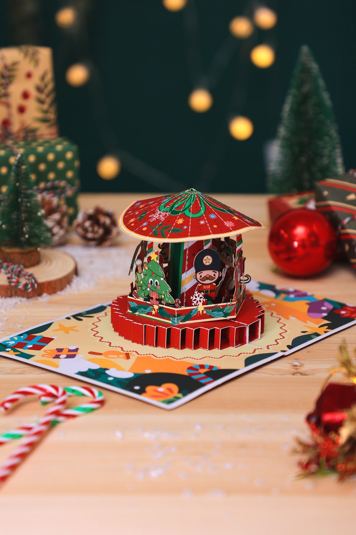 Wholesale Christmas Carousel 3D Greeting Card Festive Holiday Gift Reindee Design 3D Pop-Up Card
