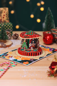 Wholesale Christmas Carousel 3D Greeting Card Festive Holiday Gift Reindee Design 3D Pop-Up Card