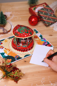 Wholesale Christmas Carousel 3D Greeting Card Festive Holiday Gift Reindee Design 3D Pop-Up Card