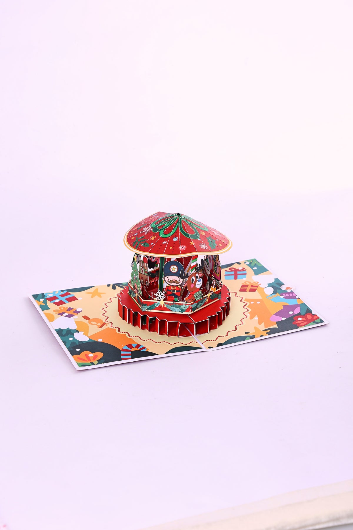 Wholesale Christmas Carousel 3D Greeting Card Festive Holiday Gift Reindee Design 3D Pop-Up Card