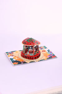 Wholesale Christmas Carousel 3D Greeting Card Festive Holiday Gift Reindee Design 3D Pop-Up Card