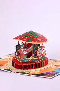 Wholesale Christmas Carousel 3D Greeting Card Festive Holiday Gift Reindee Design 3D Pop-Up Card