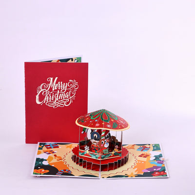 Wholesale Christmas Carousel 3D Greeting Card Festive Holiday Gift Reindee Design 3D Pop-Up Card