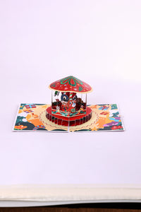 Wholesale Christmas Carousel 3D Greeting Card Festive Holiday Gift Reindee Design 3D Pop-Up Card
