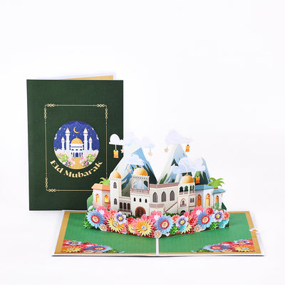 Supplier Sale Eid Mubarak 3D Pop-Up Card Intricate Mosque & Flower Design for Eid Celebrations Greeting Card